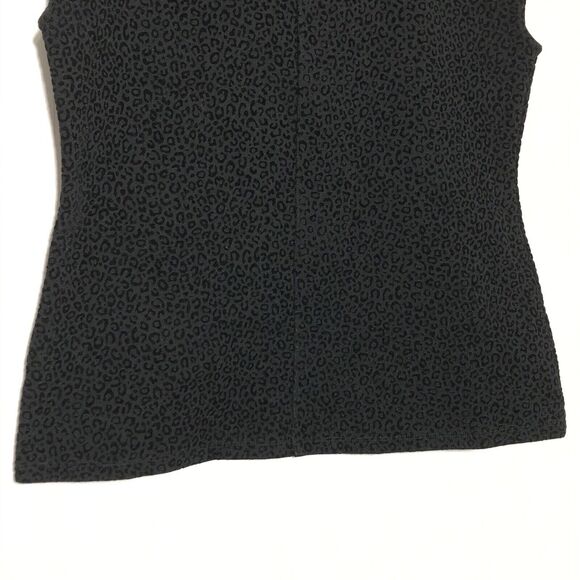 ANN TAYLOR Blouse Womens Medium Petite Black Velvet Animal Pattern Cap Sleeve - Picture 3 of 11